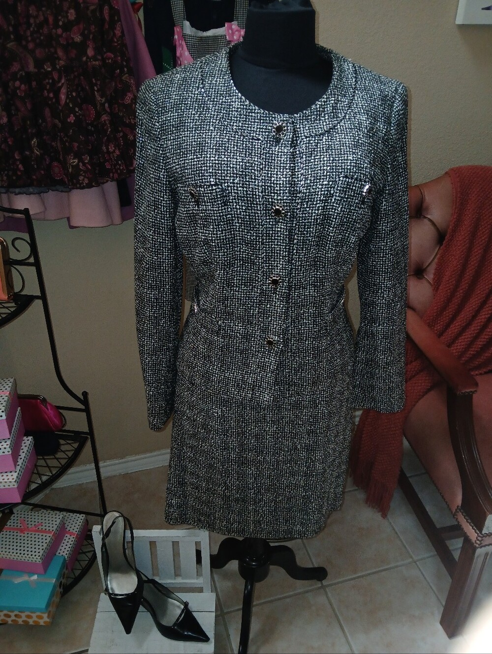 Tailored Tweed Suit - Black & White